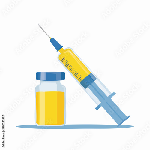 Medical Syringe and Vial with Yellow Liquid – Isolated Healthcare Illustration