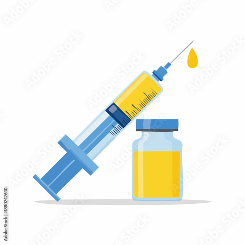 Medical Syringe and Vial with Yellow Liquid – Isolated Healthcare Illustration