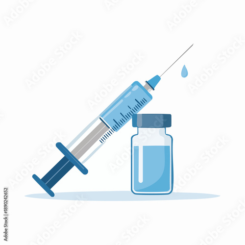 Illustration médicale d’une seringue et d’un flacon de vaccin sur fond clair