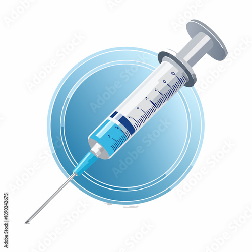 Illustration médicale d’une seringue et d’un flacon de vaccin sur fond clair