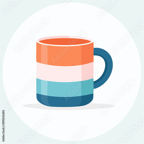 Colorful Coffee Mug – Modern Ceramic Cup with Teal, Cream, and Orange Bands