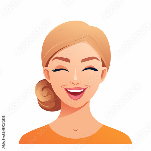 Cartoon-style smiling character with closed eyes and joyful expression