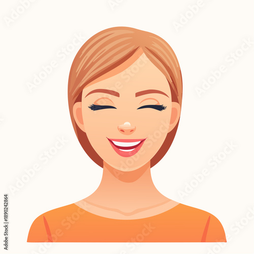 Cartoon-style smiling character with closed eyes and joyful expression