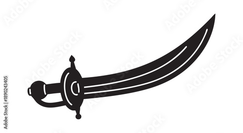 An ornate scimitar sword illustration showcasing intricate design and curved blade
