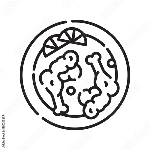 tandoori chicken black line icon.