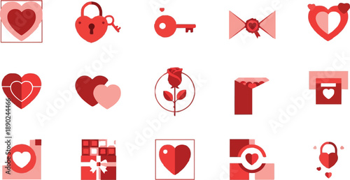 Creative Valentines Day Icon Set Romantic Flat Vector Illustrations for Love Wedding and Anniversary Celebrations