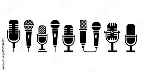 Microphone icons illustrating broadcasting, podcasting, and audio recording