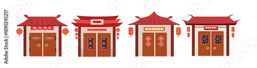 Traditional Chinese Gates and Entrances with Red Lanterns. Chinese house. Chinese door. Chinese new year. Asian house.
