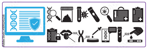 DNA laboratory science icons set