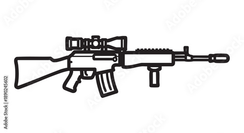 Illustration of a rifle with a scope viewed from the side