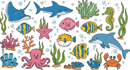 Colorful underwater scene with marine life