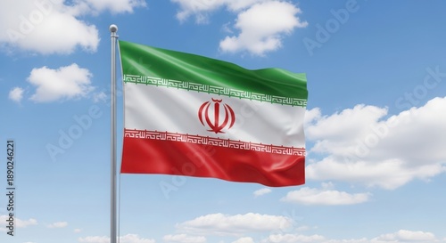 The flag of iran fluttering in the sky