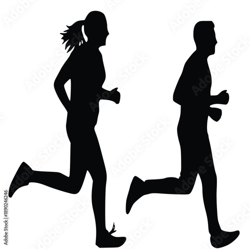 Silhouette figures of a man and a woman running together, symbolizing fitness and active outdoor exercise routines