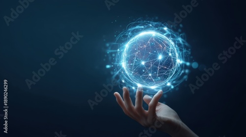 Wallpaper Mural Hand Holding a Glowing Digital Sphere Representing Technology and Innovation in a Dark Background Torontodigital.ca