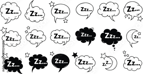 Collection of sleeping speech bubbles with zzz