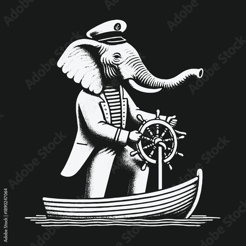 Elephant Captain Navigating the Seas: A Whimsical Nautical Adventure.