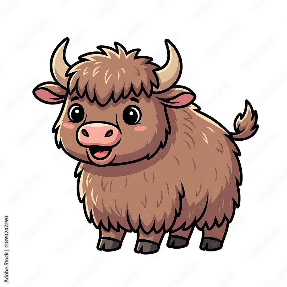 Naklejka premium Cartoon Yak with Horns and Fur.