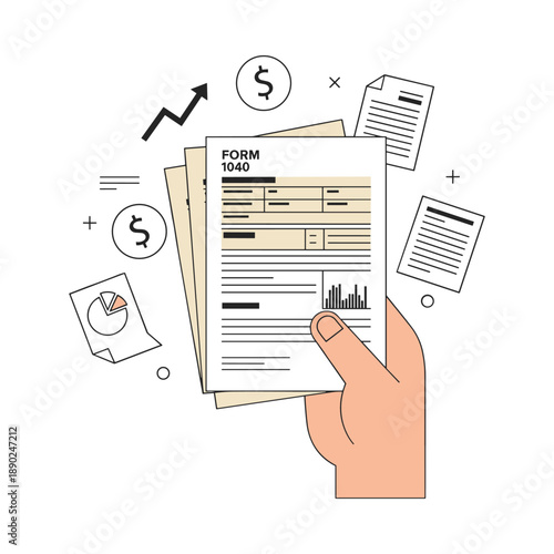 Hand holding FORM 1040 for income tax filing