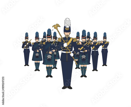 Military Band in Formal Uniforms Marching.