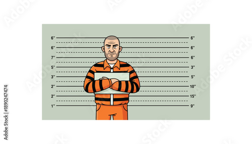 Mugshot of Prisoner in Striped Shirt.