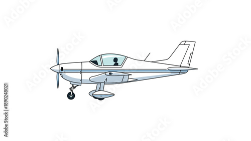 Side view of a small, single-engine propeller airplane with a pilot visible in the cockpit, illustrated in a clean and simple cartoon style.