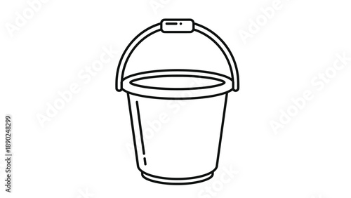 Simple black and white line art icon of a bucket or pail with a handle, a basic container for carrying liquids or materials.