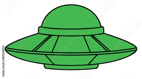 A cartoon green UFO with a dome on a white background