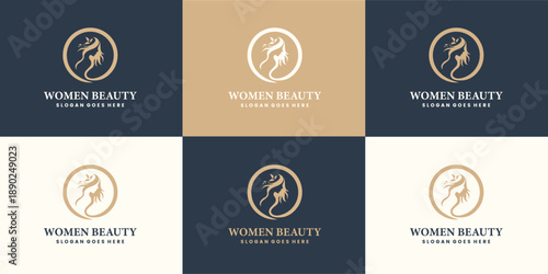 Woman beauty logo template collection with various color schemes
