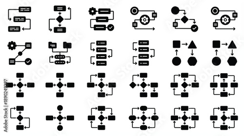 Collection of various flowchart symbols and diagrams on white background