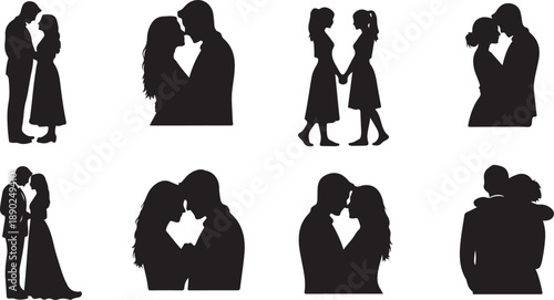 Collection of silhouetted couples in romantic poses