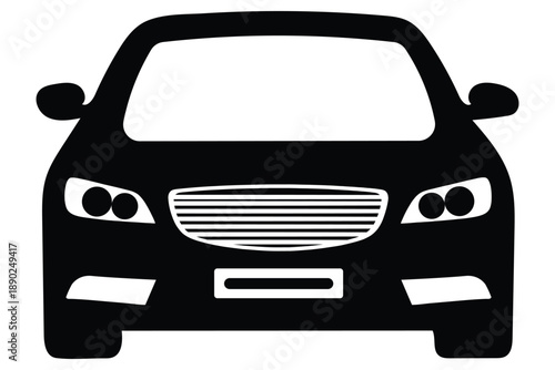 A sleek black car silhouette against a clean white background