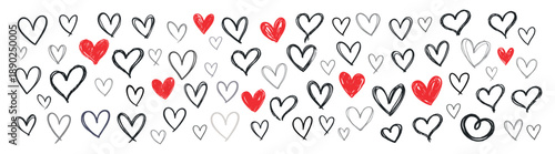 Hand Drawn Heart Doodles Vector Illustration, Romantic Valentine Collection with Sketchy Love Shapes, Grunge Scribbles and Brush Strokes on transparent background