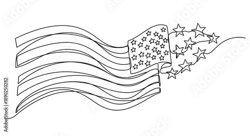American flag illustration with stars flying out