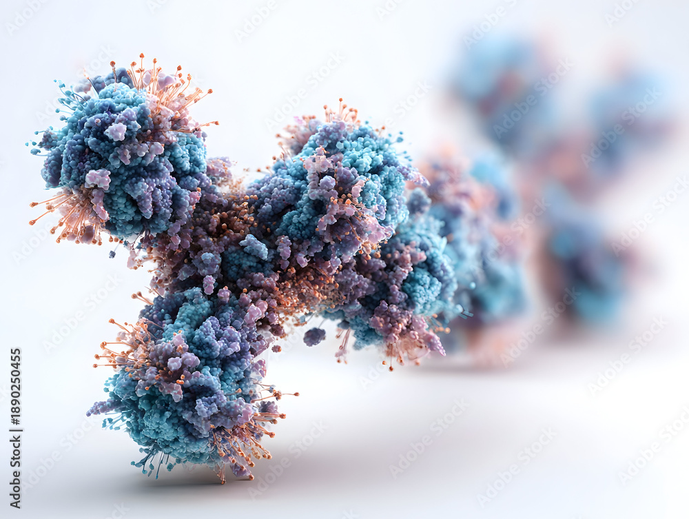 Fototapeta premium 3D Abstract Antibody Immunoglobulin Protein Structure with Detailed Render Molecule