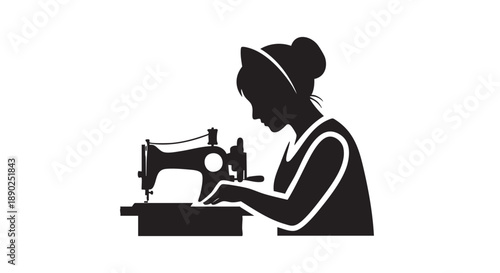 Woman operating a sewing machine with focus and skill in a quiet workspace