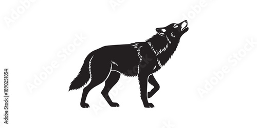 Fierce wolf head mascot with an aggressive snarl and bared teeth. Vector silhouette illustration a silhouette of a fox or wolf running, Set of wolf silhouettes isolated. Sticker, print or tattoo