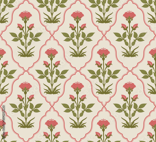 Traditional Mughal motif design illustrations seamless patterns with floral for fabric, textiles, clothing, wrapping paper.