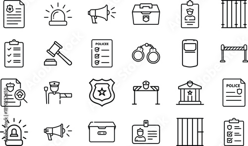 Police officer badge and hat with handcuffs law enforcement authority security vector illustration