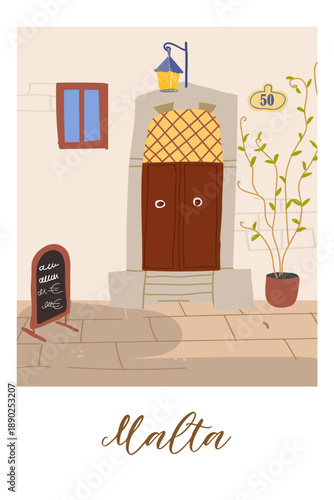 Malta hand drawn travel vector illustration, card.