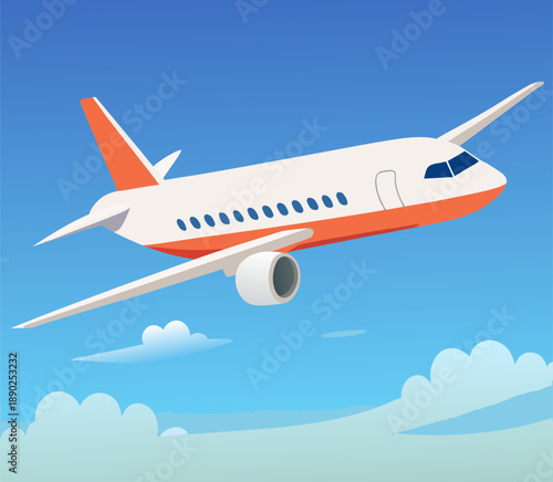 Commercial Airplane Flying Through Blue Sky Vector Illustration
