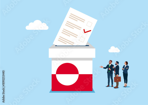 Voting in Greenland. Paper ballots to election box. Flat vector illustration