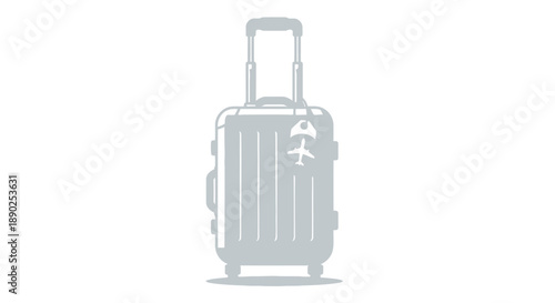 Grey travel suitcase with airplane tag