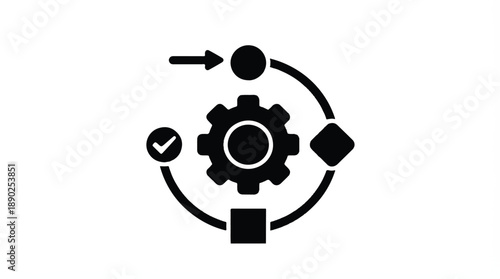 gear icon with circular workflow process symbols  business process management