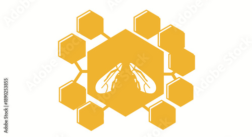 honey bee logo, hexagon honeycomb symbol