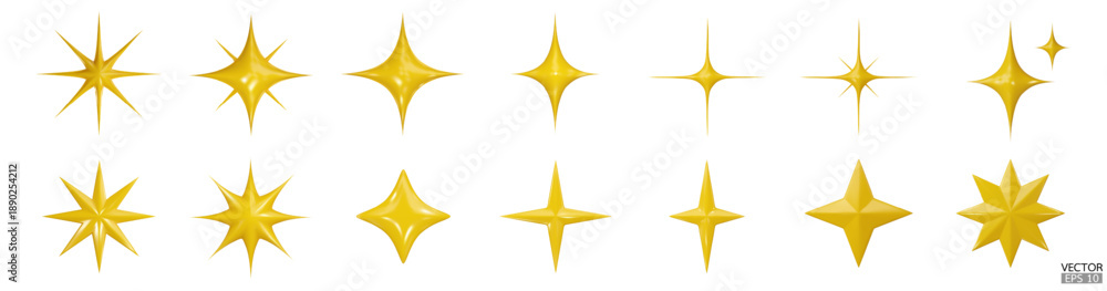 Fototapeta premium 3d yellow star sparkle illustration. Sparkles emoji icon. 3D vector illustration.