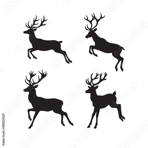 Black silhouettes of leaping deer displayed in a grid pattern, vector illustration
