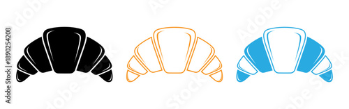 Croissant pastry icons in black orange and blue