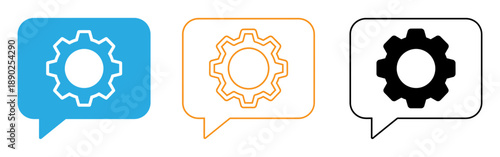 Gear icons in speech bubbles