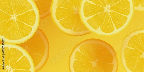 Vibrant sliced lemons pattern on bright yellow background