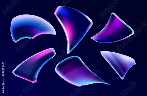 Set of iridescent fluid shapes and bubbles. Collection of colorful vector design elements.